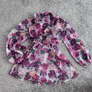 Mesh, floral, flowery, see through, puff sleeve, mini dress